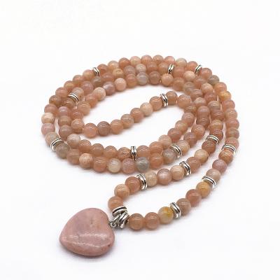 China CLASSIC Women Fashion 100% Nature Mala Bracelet Jewelry Sun Stone Round Beads Bracelets Elastic Heart Charm Bracelet Drop Shipping for sale