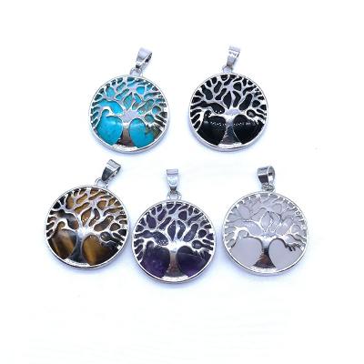 China CLASSIC Natural Stone Bead Round Owl Drop Tree Of Life Metal Charm Pendants With Inner Stones For Pendant Necklace Jewelry Making for sale