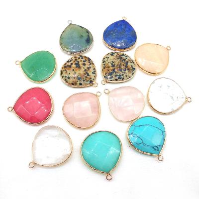 China Wholesale Nickel Free Teardrop Shape Stone Pendants With Gold Bezel For Women Elegant Necklace Natural Stone Pendant for sale