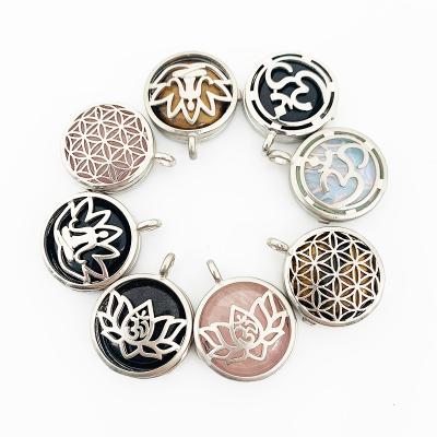 China Nickel Free Natural Stone Pendant Charm Lotus Ohm Zen Woman Jewelry Round 25 Mm Round DIY Buddha Energy Necklace for sale