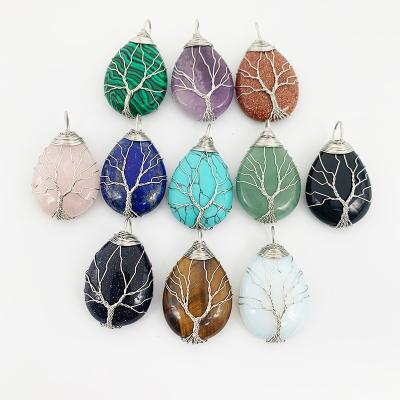 China CLASSIC Hot Selling Drop Stone Life Tree Pendant Charm Silver Metal Wire Wrap For DIY Jewelry Woman Necklace Dropshipping for sale