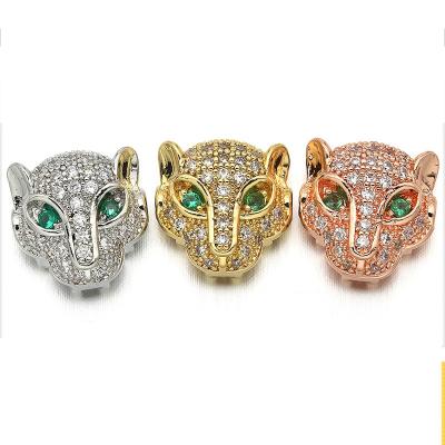 China Classic Jewelry Findings CZ Micro Pave Fox Lion Head Beads Gold Silver Metal Spacer Brass Fit For DIYJewelry Making for sale