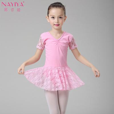 China High Elasticity/High Texture/Children Dancewear Summer Women's Cotton Practice Clothes Lace Performance Jumpsuit Short Sleeved Ballet Skirt Skin-friendly for sale