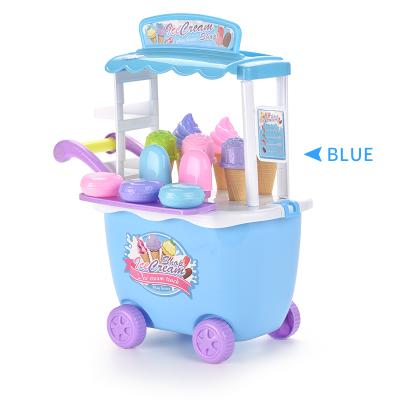 China Plastic Children Pretend Assembling Toys Ice Cream Dessert Cart Manual Push To Slide Girls Toys for sale