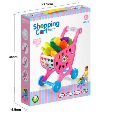 China 2 Color Mixed Kitchen Toy Play Suit Girl Children Set Type ABS Place Model Large To Cook Original Plastic Material Vegetable Cart for sale