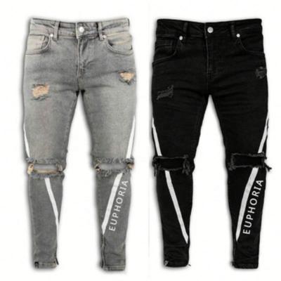 China New Fashionable Men's Hip-Hop Style Breathable Letter Casual Broken Pattern Straight Jeans for sale