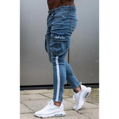 China Custom Striped Men's Jeans Vintage Breathable Blue Jeans Jogging Trousers Men's Cargo Pocket Jeans Men's Slim Pants for sale