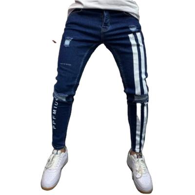 China New QUICK DRY elastic men's hip hop stripes printed skinny jeans streetwear slim jogger jeans for sale