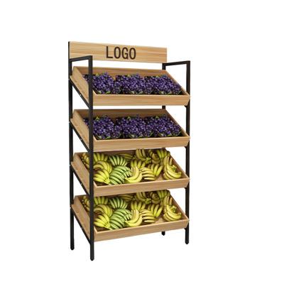 China Steel Wooden Fruit Display Widely Used Top Grade Fruit Rack Vegetable Display Stand for sale