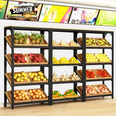 China Various factory steel wooden netting vegetableand fruit display rack for supermarket for sale