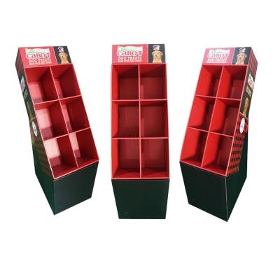 China Promotion Supermarket Custom Printing Display Stands For Dog Treats Pet Snack Cardboard Floor Custom Retail Display Stand for sale