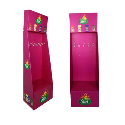 China Retail Store Material Free Standing Promotional Cardboard Racks Custom Printed Cardboard Displays With Hooks for sale