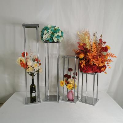 China Flower Stand Column Vase Silver Plating Wedding Party Dinner Center Decorated With Metal Flowers, Activity Restaurant Hotel Decoration for sale