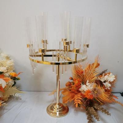 China Wedding Party Event Decoration FuHua Wedding Props Wedding Nine Head Table Iron Plating Gold Candlestick Decorations Hotel Party Supplies for sale