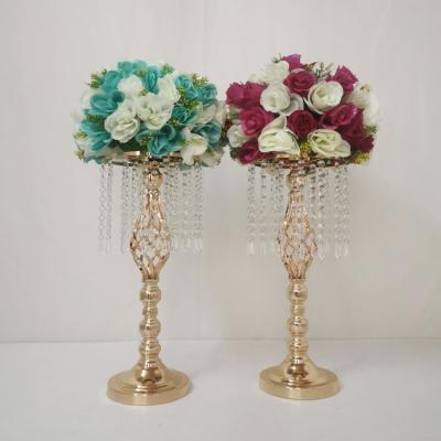 China Metal Plated Double Layer Flower Stand Centerpiece Wedding Crystal Centerpieces Wedding Table Decoration for sale