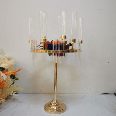 China 2022 New Design 9 Heads Iron Plating Acrylic and Metal Gold Color Candle Holder Centerpiece for Table Decorations for sale