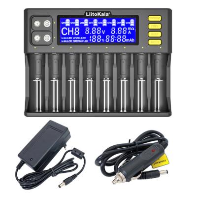 China Quick Charge LiitoKala Lii-S8 LCD Battery Charger Li-ion 3.7V NiMH 1.2V Li-FePO4 3.2V IMR 3.8V For 18650 26650 21700 26700 18350 AA AC 9V for sale