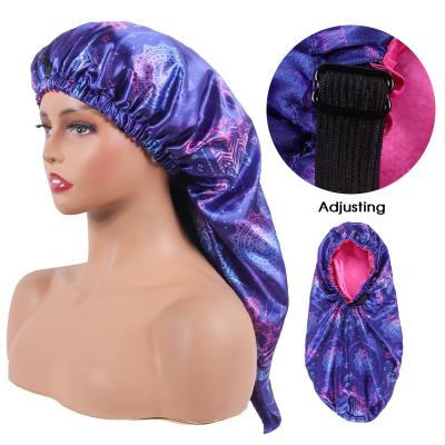 China 2022 African Double-layer Bonnet African Double-Layer Wash Silk Bonnets Long 2022 Wholesale Printed Adjustment Satin Button Round Bonnet African Double-Layer Nightcap Invisible Silk Bonnets Long for sale