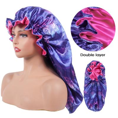 China Beauty Wash Nightcap Designer Hood Hair Care Double Layer Satin Funky Adult Hoods Long Hoods 2022 New Adult Double Layer Satin Funky Long Hoods For Women for sale