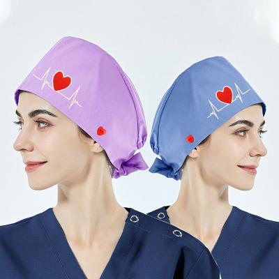 China wholesale soft medical hood cotton hair nurse hat adjustable heartbeat nurse sweat-absorbent nurse hat sweat-absorbent with buttons unisex for sale