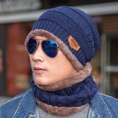 China COMMON Low Moq Softly Thicken Neck Ski Hat Men Warm Wool Hats Winter Warm Wool Hat Set Men Beanie Knitted Cap Scarf Set Women for sale