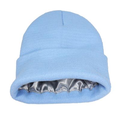 China 2022 Hot Wholesale COMMON Empty Satin Striped Knit Beanie Hat Custom Logo Satin Knitted Striping Winter Hats For Men for sale