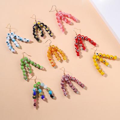 China BOHEMIA Factory Summer Wholesale Boho Colored Drip Chandelier Earrings Pearl Drop Chandelier Earrings Glazed Porcelain Ceramic Earrings for sale