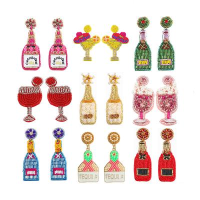 China Fashion Handmade Bohemian Vodka Bottle Tequila Wine Bottle Champagne Wine Bottle Pearl Earrings Wholesale Jewelry Statement Dangle Earring Women for sale