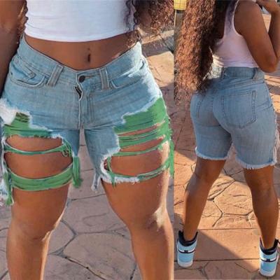 China 2021 Sexy Women's Denim Lattice Shorts Hole Stretch Denim Shorts Breathable Irregular Ripped Pants For Woman YCJ019 for sale