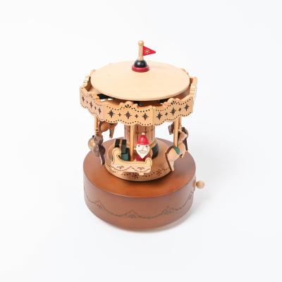 China Handmade Wonderful Gift [X] Life Wooden Merry Go Round Music Box Christmas Carousel Santa and Reindeer for sale