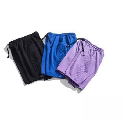 China Anti-Wrinkle Mens 100% Cotton Fleece Heavy Sweat Fleece Knitted Workout Gym Training Sports Shorts Hombre Pantalones Cortos 3D Embossed Shorts for sale