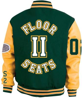 China Breathable Embroidery Patches Letterman Green Empty Oversized Canvas Cotton Men's Bomber Satin Woolen Sleeve College Leather Jacket for sale