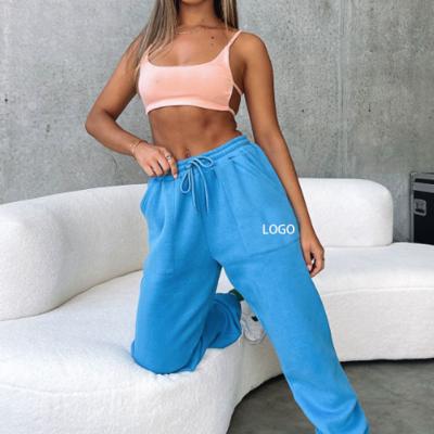 China Custom Logo Elastic Waist Plain Dye Anti-Wrinkle Women's Joggers Slim Fit 100% Cotton Heavy Oversized Sweatpants With Pockets for sale