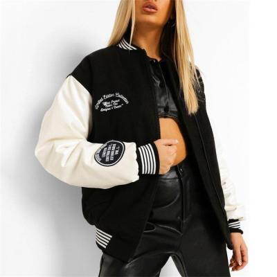 China Wholesale Custom QUICK DRY Custom Sleeve Embroidery Lettermans Baseball Stand Collar College Bomber Leather Jacket For Ladies for sale