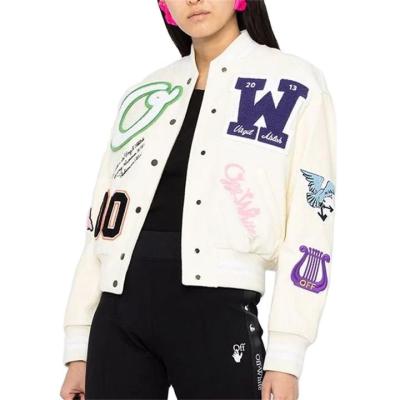 China QUICK DRY Custom Sleeve Chenille Embroidery Patches Ladies Vintage Letterman College Leather Jacket For Women for sale