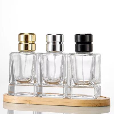 China transparent square convenient perfume spray bottle empty 50ml bayonet thick bottom perfume bottle for sale