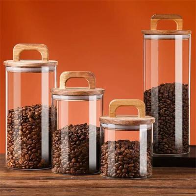 China Elegant Square Glass Spice Jar Bamboo Lid Large Capacity Modern Home Kitchen Storage jar for sale