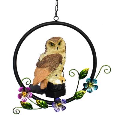 China Owl Wrought Outdoor Solar Garden Hanging Lamp Led Garden Lights Chandelier for sale