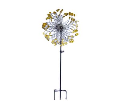 China Large Minimalist Solar Powered Outdoor Garden Wind Spinner Sculpture With LED Lights Double Pirouette Ornament for sale