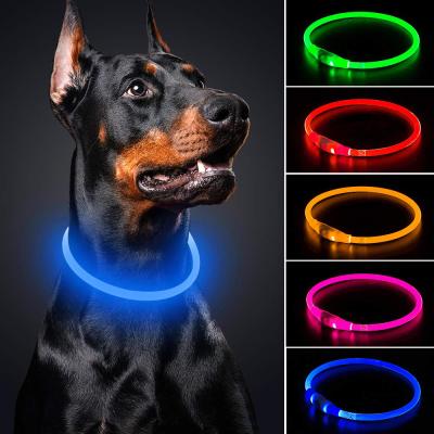 China Big Lights USB Light Up Dog Collar Waterproof Personalized Silicone Reflective Lead for sale