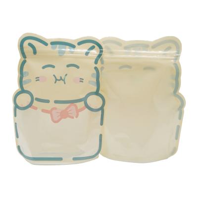 China Cute Unique Shaped Moisture Proof Smell Proof Window Cardboard Food Packaging Bags Glossy Finish Clear Zip Locks Die Cut Mylar Bags for sale