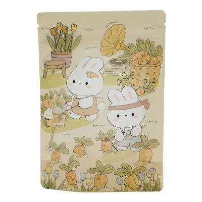 China Matte Window Stand Up Bag Recyclable Custom Recyclable Rabbit Pattern Mylar Bag Tea Food Packaging Plastic Bag With Zipper Lock for sale