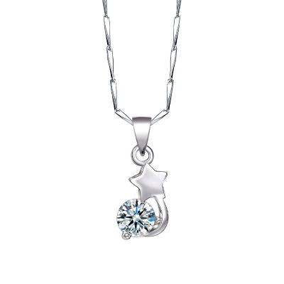 China Simple Cute s925 Star and Moon Pendant Women's Simple Silver Necklace Copper-plated Platinum Diamond Pendant for sale