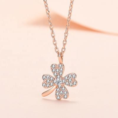 China Best Cute Selling Goods Using Sterling Silver Necklace Full Of Diamond Four Leaf Clover for sale