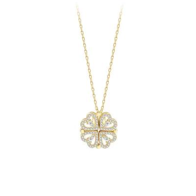 China Fashion temperament two love wearing heart small full of diamond four leaf clover necklace for sale