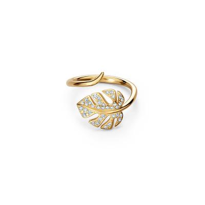 China Romantic New Style Elegant Diamond Gold Midsummer Leaves Women's Ring for sale