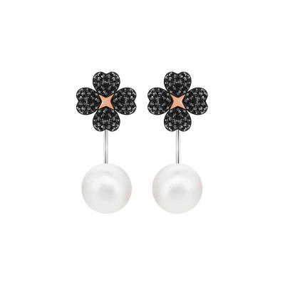 China Classic TRENDY Black Four Leaf Clover Pearl Earrings Lucky Jewelry Gift For Girl Women for sale