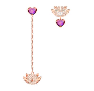 China TRENDY Asymmetrical Purple Heart Shaped Crystal Cute Small Gold Hog Earrings For Girl for sale