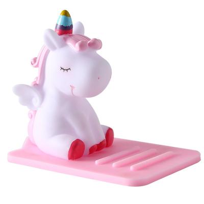 China Custom 3D OEM PVC/Silicone Creative Gift Unicorn Mobile Phone Holder With Fitted Three Block As Desktop Stock Ornaments for sale