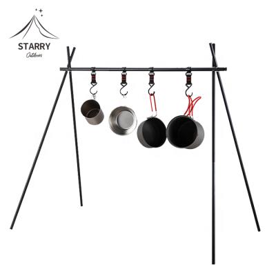 China Outdoor Camping Raising Portable Aluminum Tripod Triangle Campfire Traveling Hanging Bracket with Hook for sale